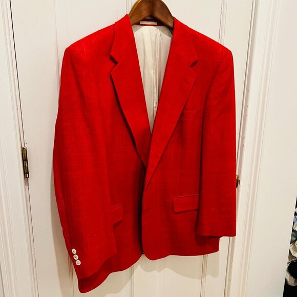Alan Lebow for Hartz Mens Silk Woven Knit Buttoned RED Blazer Sport Coat Size 44 - Picture 1 of 16